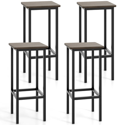 Bar Stool Set of 4 with Metal Legs, Footrest and 26 Inch Seat Height, Grey
