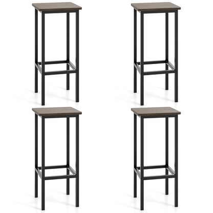 Bar Stool Set of 4 with Metal Legs, Footrest and 26 Inch Seat Height, Grey