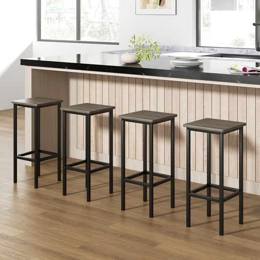 Bar Stool Set of 4 with Metal Legs, Footrest and 26 Inch Seat Height, Grey