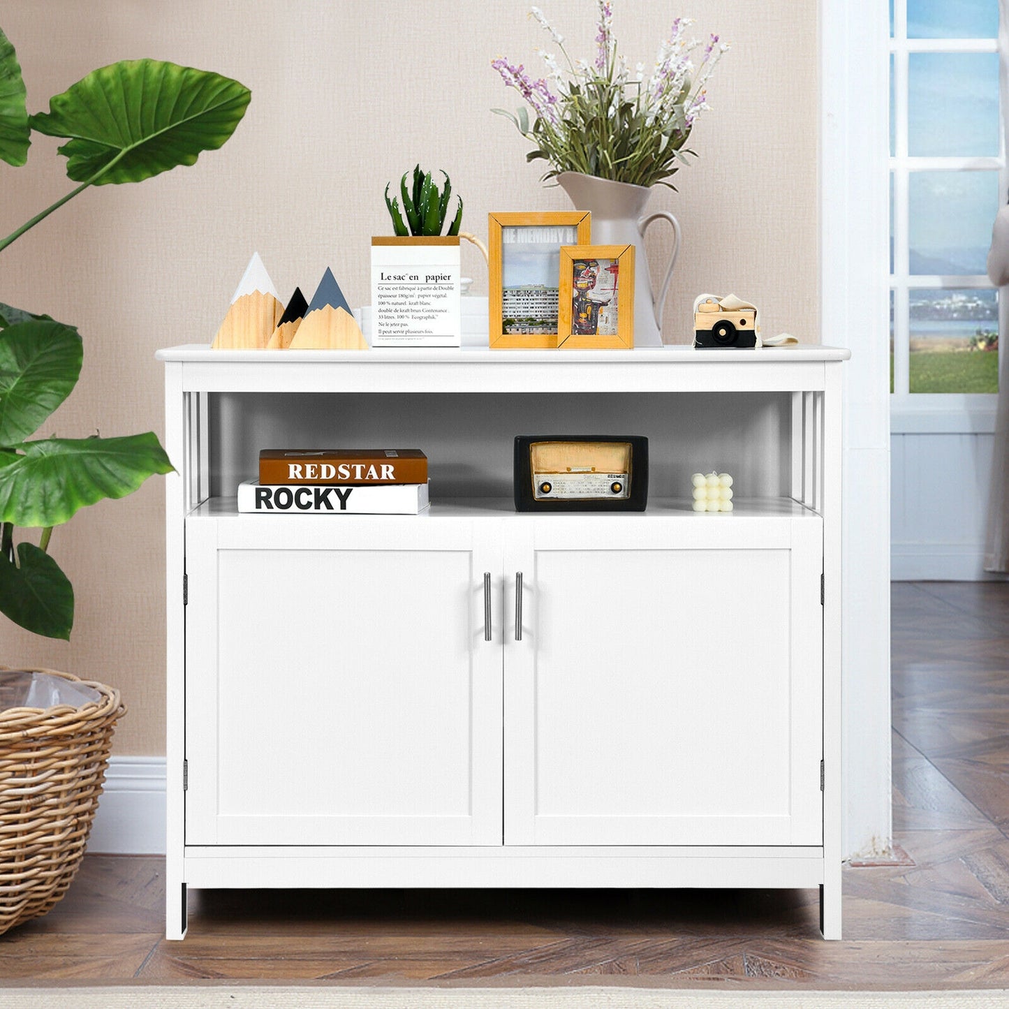 Kitchen Sideboard Buffet Cabinet with Adjustable Shelf and Double Doors for Dining Storage - White