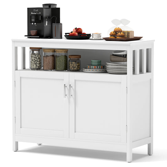 Kitchen Sideboard Buffet Cabinet with Adjustable Shelf and Double Doors for Dining Storage - White