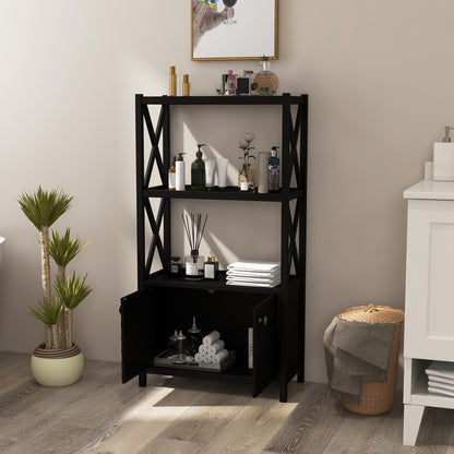 Elegant Freestanding Storage Cabinet with X-Shaped Bars and Double Door