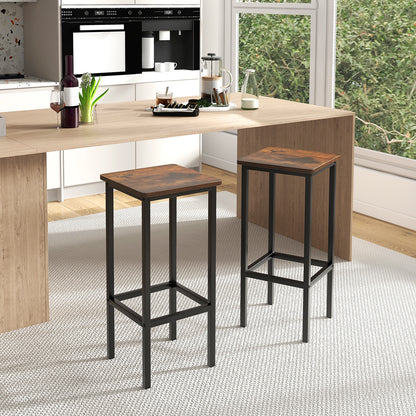 Bar Stool Set of 4 with Metal Legs, Footrest and 26 Inch Seat Height, Rustic Brown