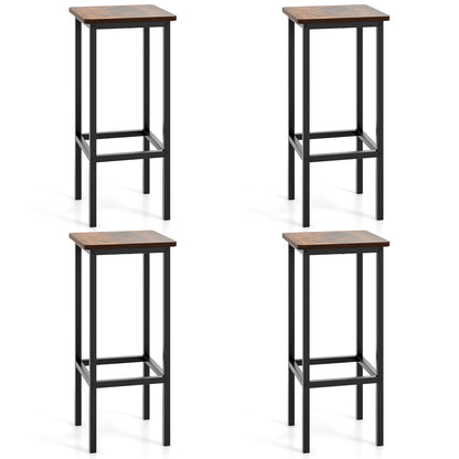 Bar Stool Set of 4 with Metal Legs, Footrest and 26 Inch Seat Height, Rustic Brown