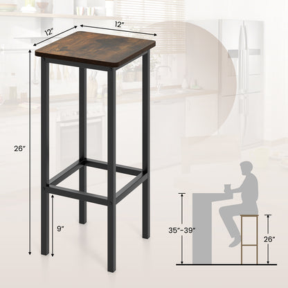 Bar Stool Set of 4 with Metal Legs, Footrest and 26 Inch Seat Height, Rustic Brown