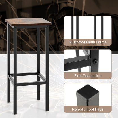 Bar Stool Set of 4 with Metal Legs, Footrest and 26 Inch Seat Height, Rustic Brown