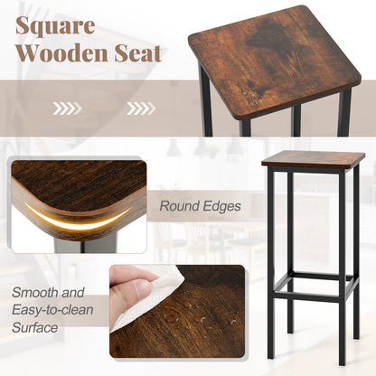 Bar Stool Set of 4 with Metal Legs, Footrest and 26 Inch Seat Height, Rustic Brown