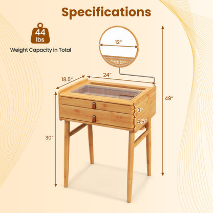 Bamboo Makeup Vanity with Tempered Glass Top, Mirror and Storage Drawers
