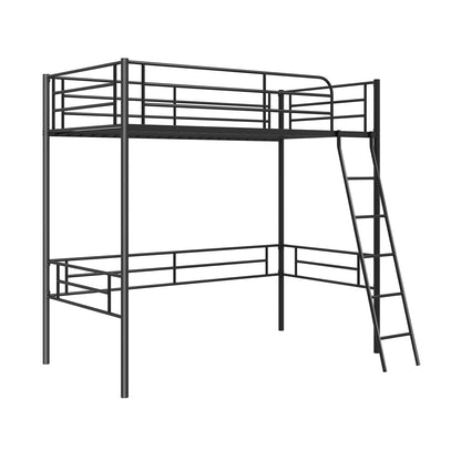 Durable Twin Metal Loft Bed Frame with Integrated Ladder and Metal Slat Support