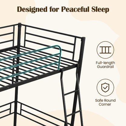 Durable Twin Metal Loft Bed Frame with Integrated Ladder and Metal Slat Support
