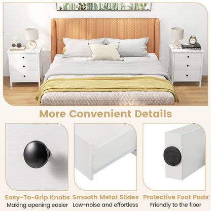 Sleek Wooden Nightstand with 3 Drawers for Bedroom or Living Room – White