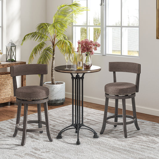 360° Swivel Counter Height Chairs Set of 2 with Rubber Wood Frame and Upholstered Seat – 24 Inch