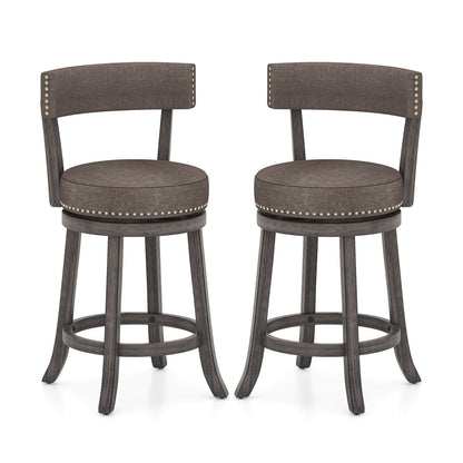360° Swivel Counter Height Chairs Set of 2 with Rubber Wood Frame and Upholstered Seat – 24 Inch