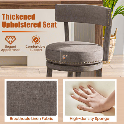 360° Swivel Counter Height Chairs Set of 2 with Rubber Wood Frame and Upholstered Seat – 24 Inch