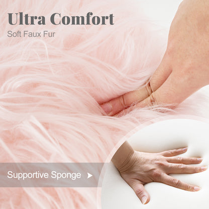 Luxurious Faux Fur Vanity Stool with Gold Metal Legs in Pink