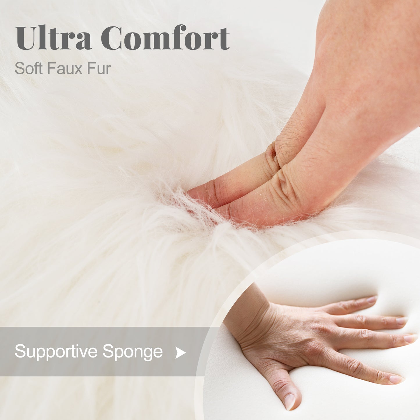Luxurious Faux Fur Vanity Stool with Gold Metal Legs in White