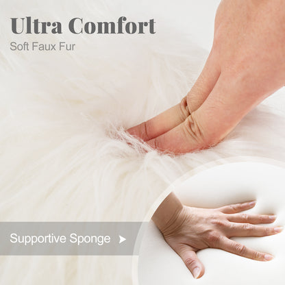 Luxurious Faux Fur Vanity Stool with Gold Metal Legs in White