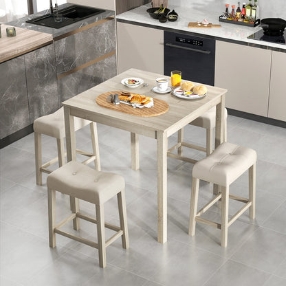 5 Piece Counter Height Dining Set with Square Table and Upholstered Stools