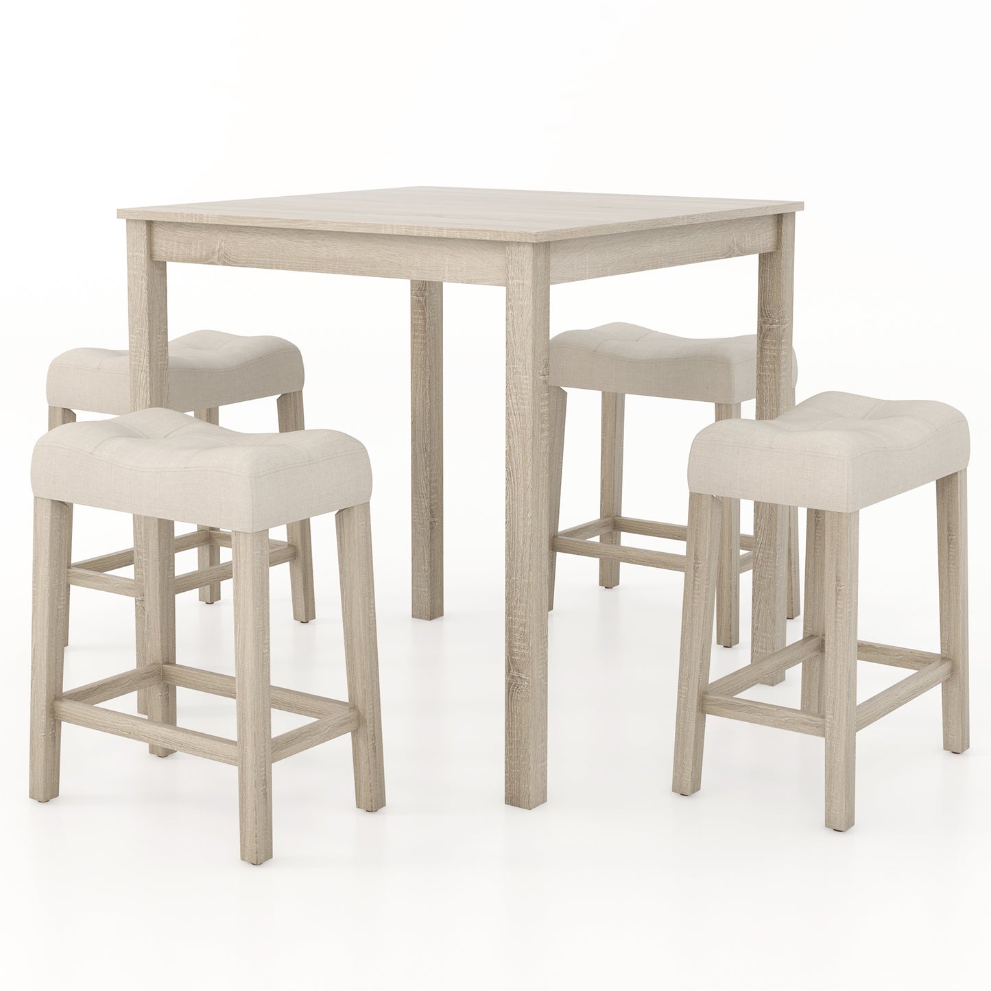 5 Piece Counter Height Dining Set with Square Table and Upholstered Stools