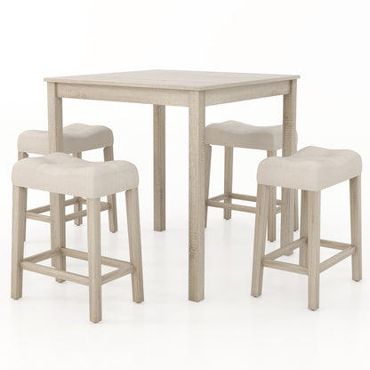 5 Piece Counter Height Dining Set with Square Table and Upholstered Stools