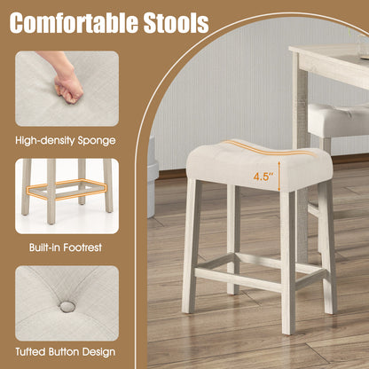 5 Piece Counter Height Dining Set with Square Table and Upholstered Stools