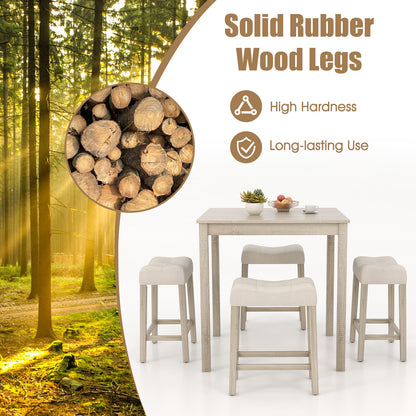 5 Piece Counter Height Dining Set with Square Table and Upholstered Stools