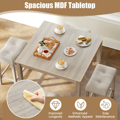 5 Piece Counter Height Dining Set with Square Table and Upholstered Stools