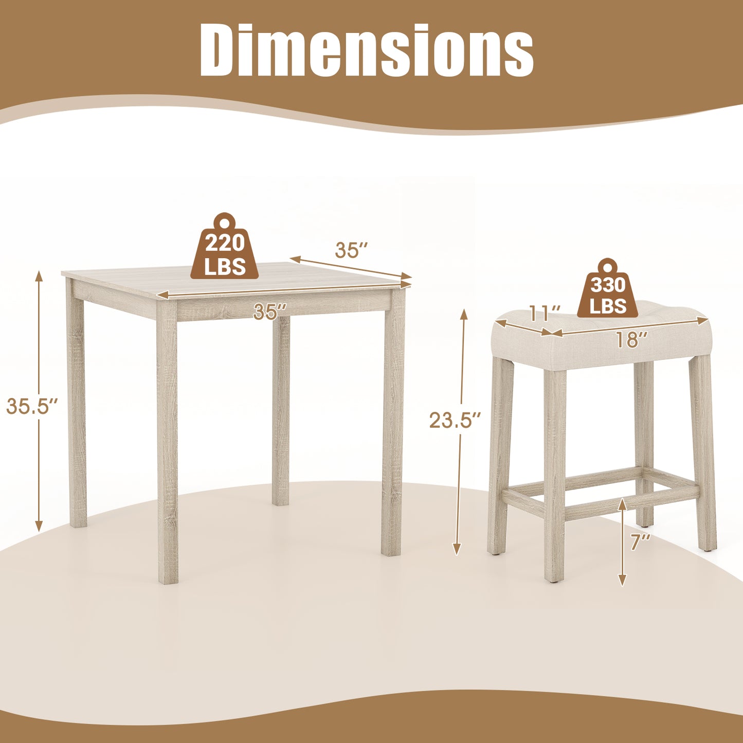 5 Piece Counter Height Dining Set with Square Table and Upholstered Stools