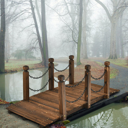 5 Foot Wooden Garden Bridge with Arc Design, Stained Finish & Safety Rails