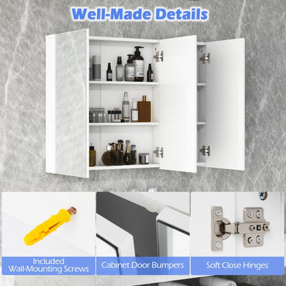 3 Door Wall-Mounted Medicine Cabinet with Adjustable Shelves