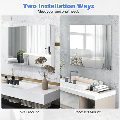 3 Door Wall-Mounted Medicine Cabinet with Adjustable Shelves