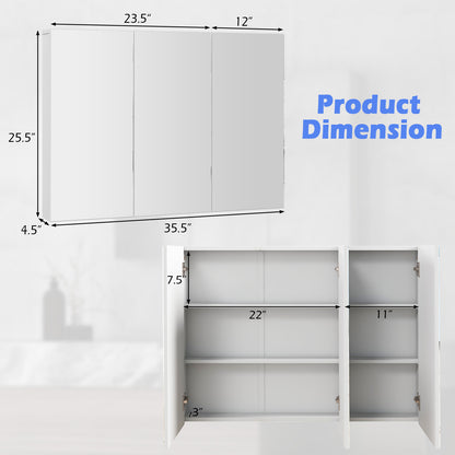 3 Door Wall-Mounted Medicine Cabinet with Adjustable Shelves