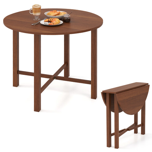 35 Inch Foldable Round Dining Table with Drop Leaf Design for Compact Living Spaces