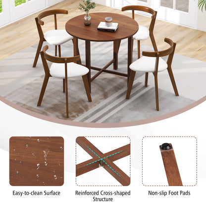 35 Inch Foldable Round Dining Table with Drop Leaf Design for Compact Living Spaces