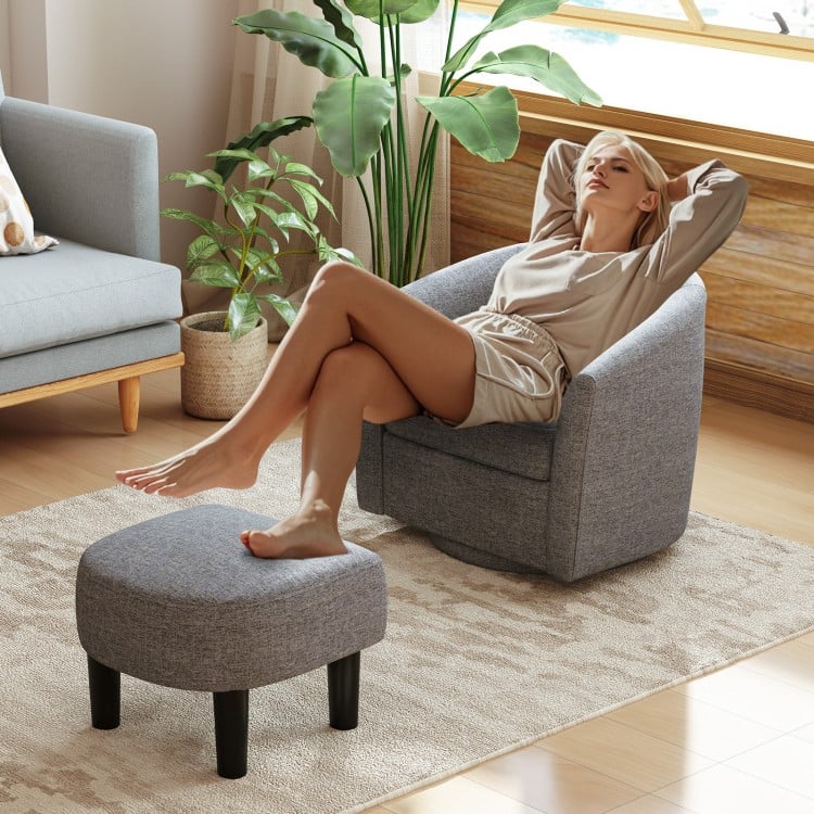 360 Degree Swivel Club Chair with Matching Ottoman and Ergonomic Backrest - Grey