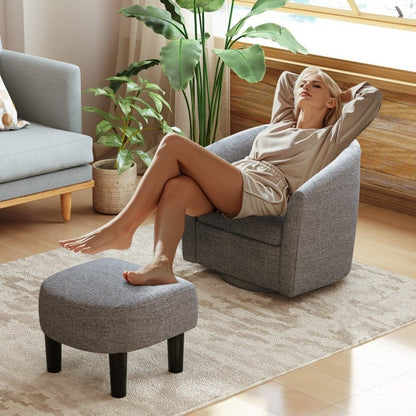 360 Degree Swivel Club Chair with Matching Ottoman and Ergonomic Backrest - Grey