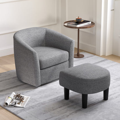 360 Degree Swivel Club Chair with Matching Ottoman and Ergonomic Backrest - Grey