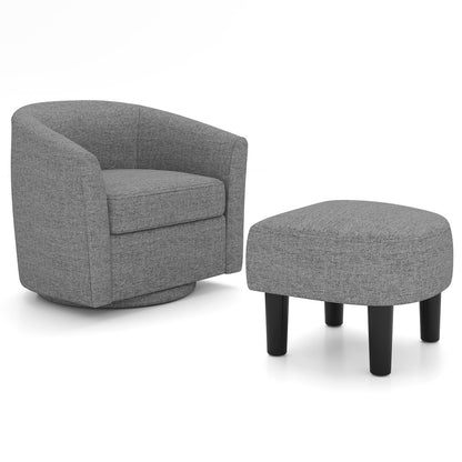 360 Degree Swivel Club Chair with Matching Ottoman and Ergonomic Backrest - Grey