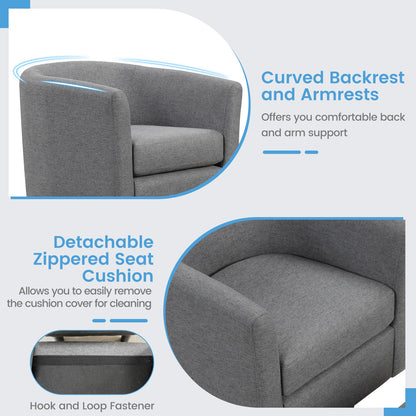 360 Degree Swivel Club Chair with Matching Ottoman and Ergonomic Backrest - Grey