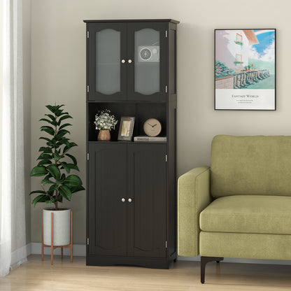 64.5 Inches Tall Black Storage Cabinet with Frosted Glass Doors & Adjustable Shelves