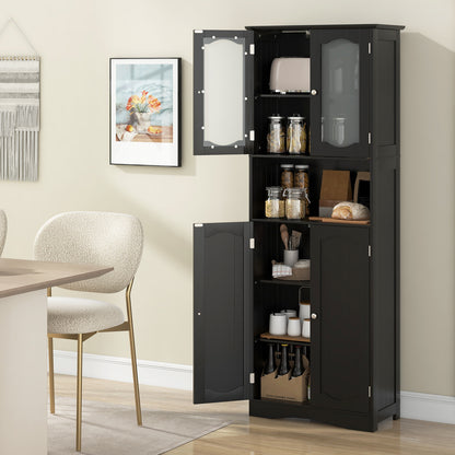 64.5 Inches Tall Black Storage Cabinet with Frosted Glass Doors & Adjustable Shelves