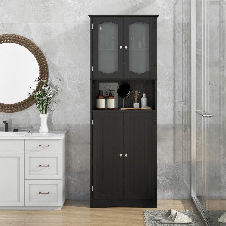64.5 Inches Tall Black Storage Cabinet with Frosted Glass Doors & Adjustable Shelves