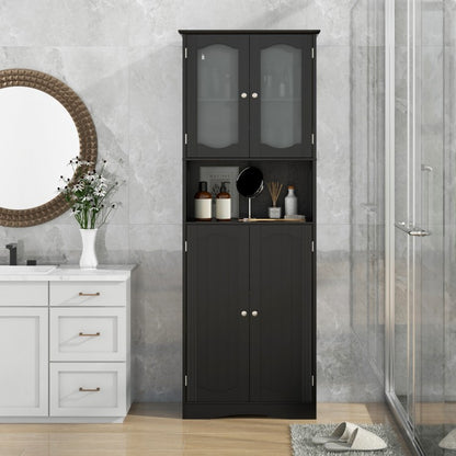 64.5 Inches Tall Black Storage Cabinet with Frosted Glass Doors & Adjustable Shelves
