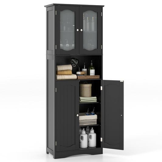 64.5 Inches Tall Black Storage Cabinet with Frosted Glass Doors & Adjustable Shelves