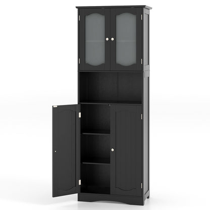 64.5 Inches Tall Black Storage Cabinet with Frosted Glass Doors & Adjustable Shelves