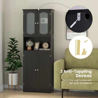 64.5 Inches Tall Black Storage Cabinet with Frosted Glass Doors & Adjustable Shelves