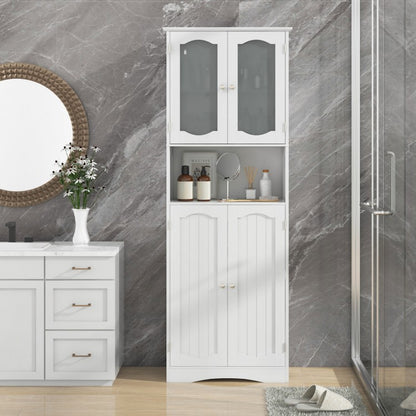 64.5 Inches Tall White Storage Cabinet with Frosted Glass Doors & Adjustable Shelves