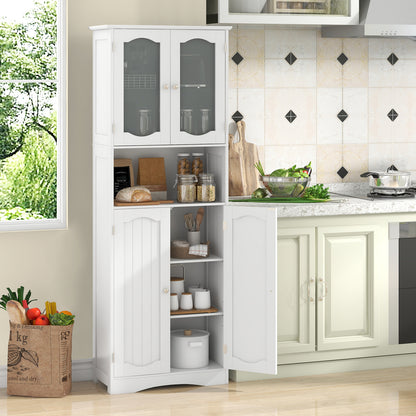64.5 Inches Tall White Storage Cabinet with Frosted Glass Doors & Adjustable Shelves