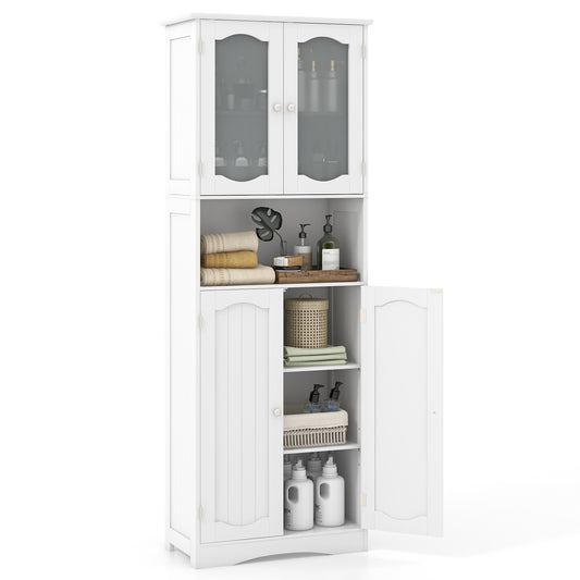 64.5 Inches Tall White Storage Cabinet with Frosted Glass Doors & Adjustable Shelves