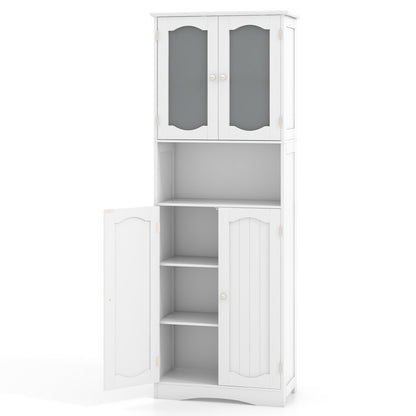 64.5 Inches Tall White Storage Cabinet with Frosted Glass Doors & Adjustable Shelves